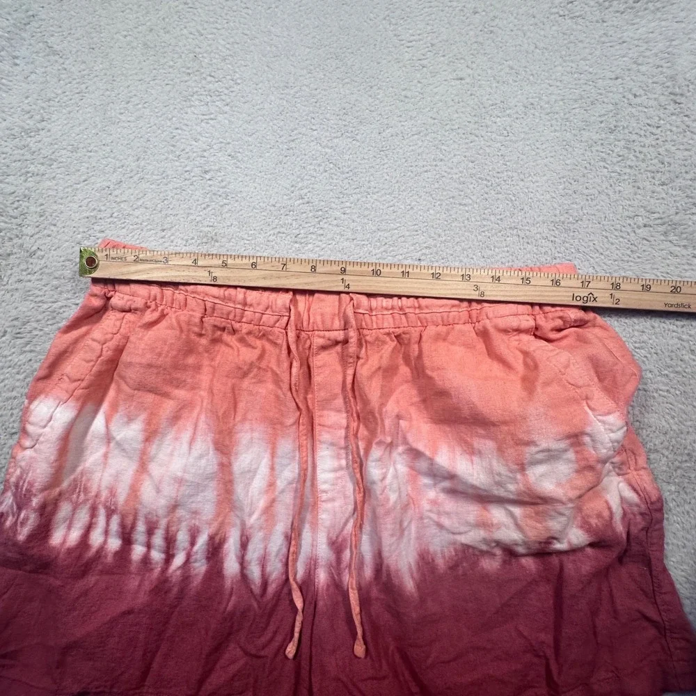 Old Navy Linen‎ Blend Shorts Tie Dye Drawstring Summer Women's L Peach Burgundy